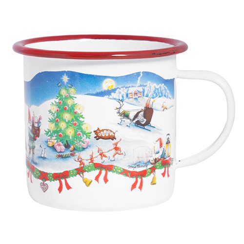 Emaljmugg Jul, tomtar, julgran, 35cl