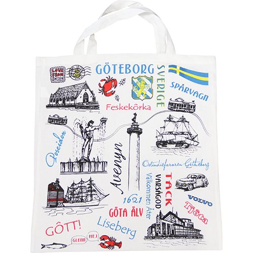 Tygväska Göteborg teckning, vit