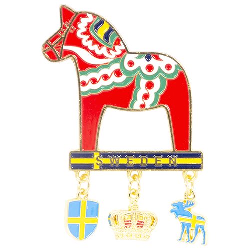 Magnet, Dalahäst m. berlocker, sköld, krona, älg