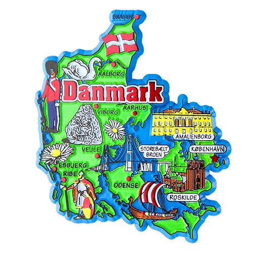 Gummimagnet Danmark-karta