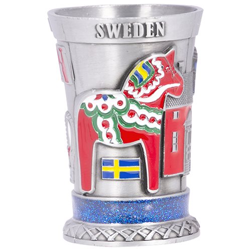Shotglas metall Dalahäst, Älg Sweden m. glitter