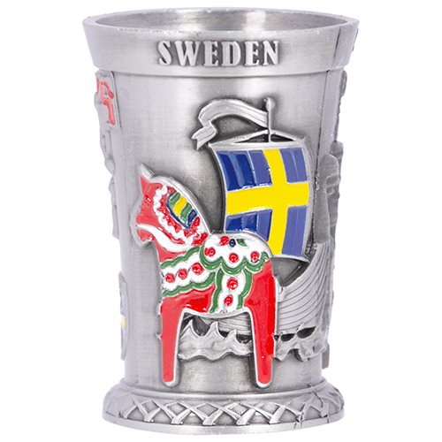 Shotglas metall Viking, älg, dalahäst