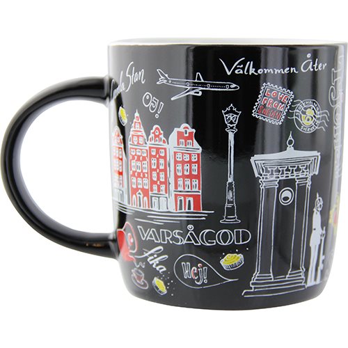 Mugg Stockholm teckning, svart, 37cl