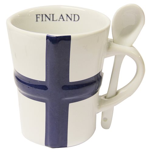 Blåvit Finlandmugg m sked, 10.5cm